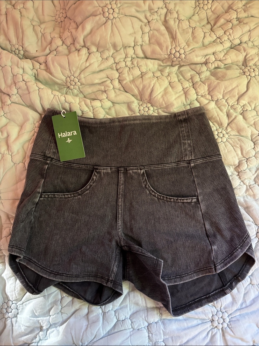 Halara High-Waist Black Denim-Look Sculpting Shorts